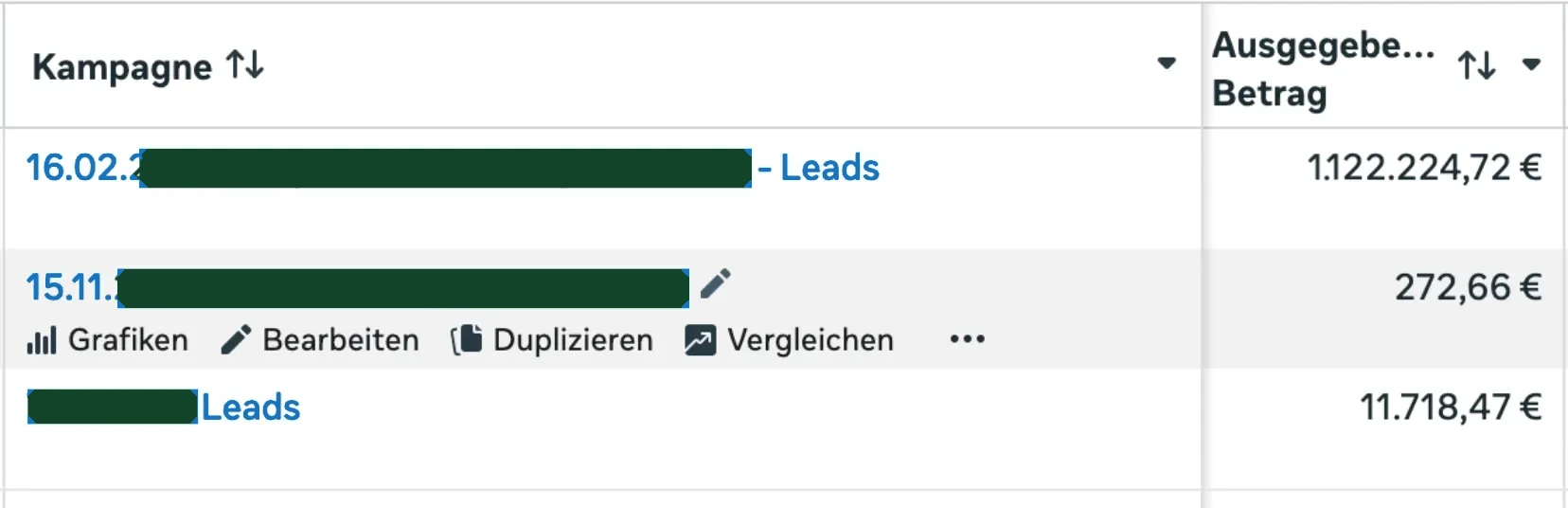 Meta Business Manager – Lead-Kampagnen mit über 1,1 Mio. € Werbeausgaben
